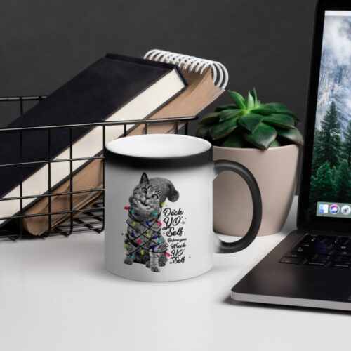 Christmas Lights Kitten Illustration Black Magic Mug